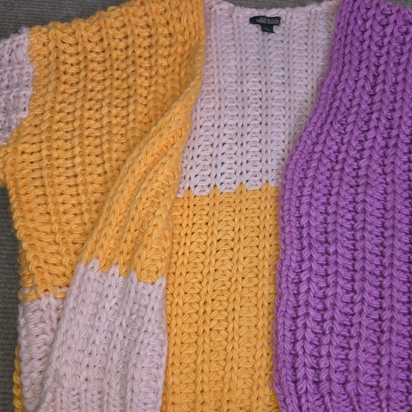 Wild Fable Color Block Knit Open Front Chunky Cable Cardigan Sweater - Picture 7 of 14